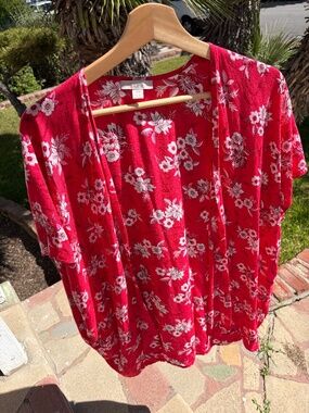 LOFT Red Floral Kimono Top XS/S 🌺 Lightweight Modal